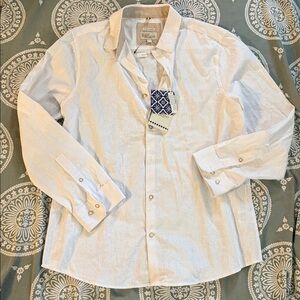 Linen Blend Bruno Positano Classic White Button Shirt. Size L Linen & cotton